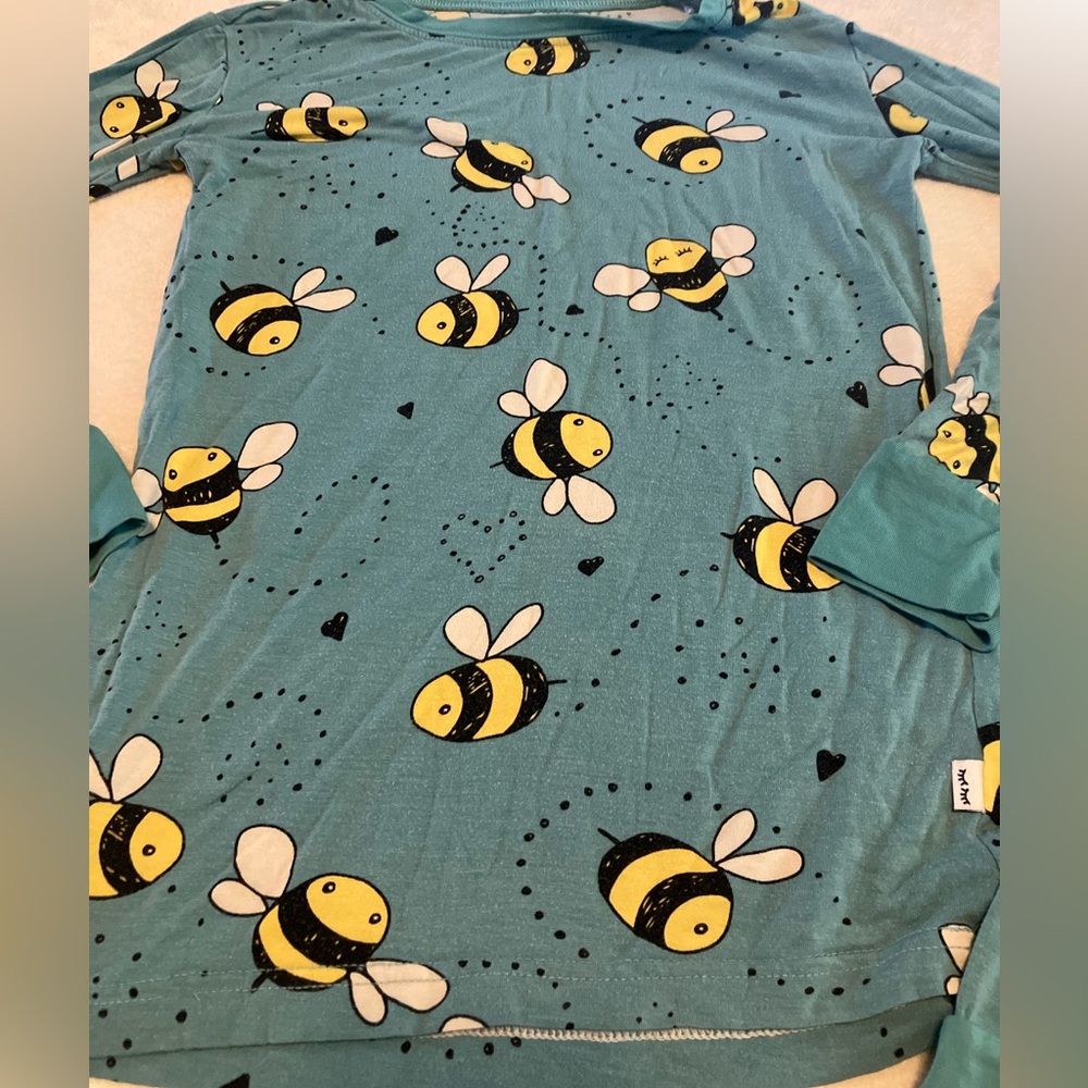 Little Sleepies Teal Bee Print Kids Pajama Set - Picture 2 of 6